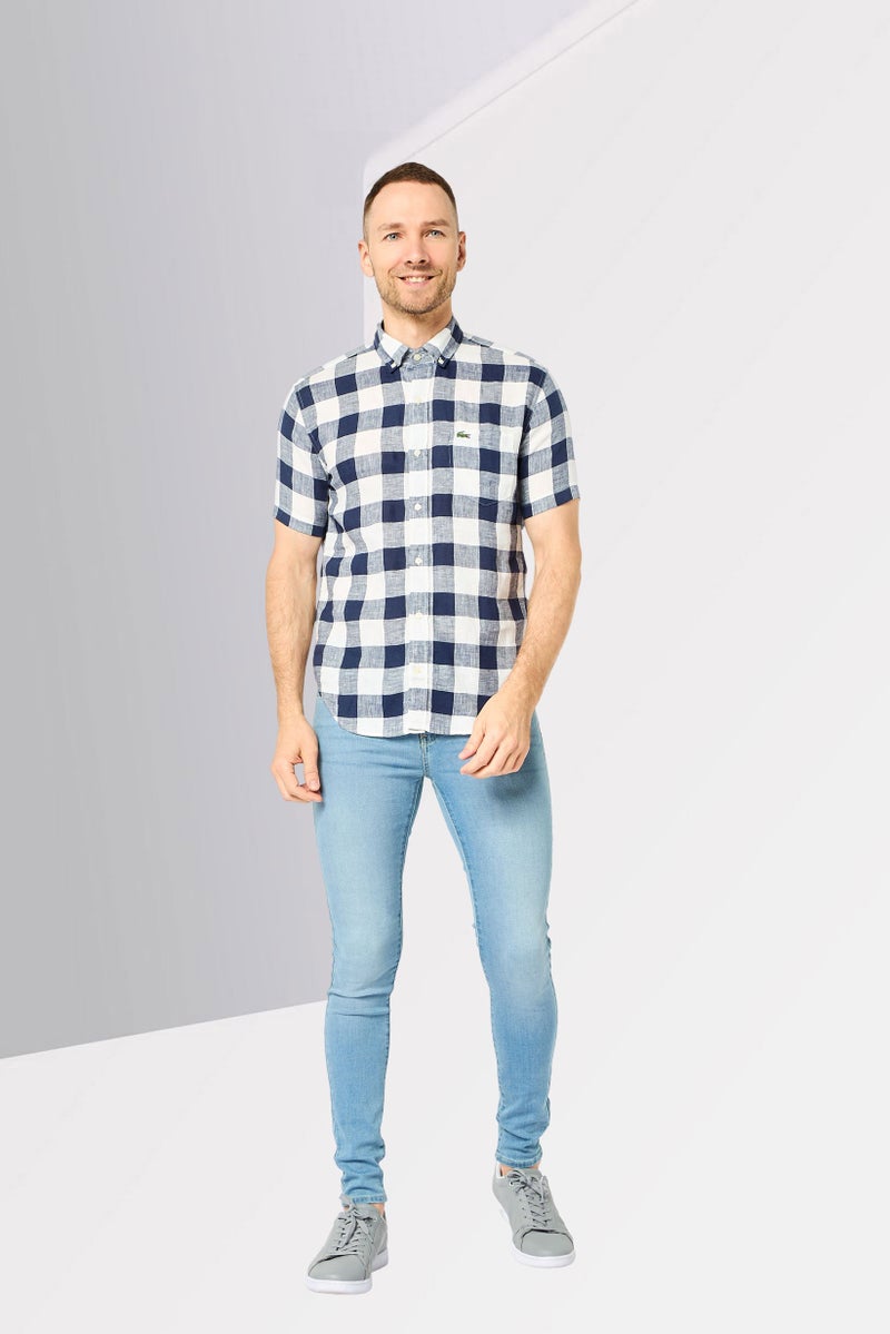 LACOSTE Men Regular Fit Plaid Short Sleeve Casual Shirt, Multicolor - Image 2