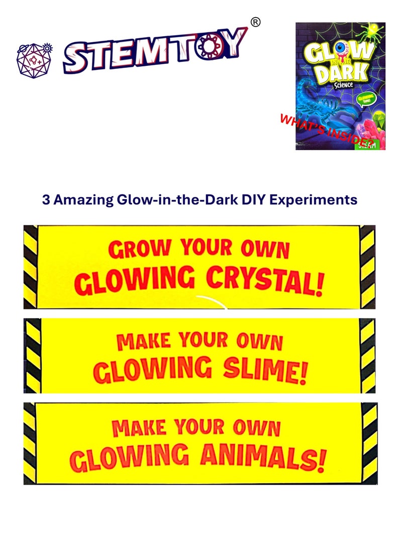 مجموعة تجارب العلوم المتوهجة في الظلام للأطفال – 3 تجارب ممتعة، تعلم العلوم وراء التألق، نمو بلورات متوهجة ليلية، صناعة عناكب وعقارب سلايم متوهجة في الظلام، ضوء UV مرفق، أنشطة STEM/STEAM تفاعلية للأطفال من الأولاد والبنات - Image 3