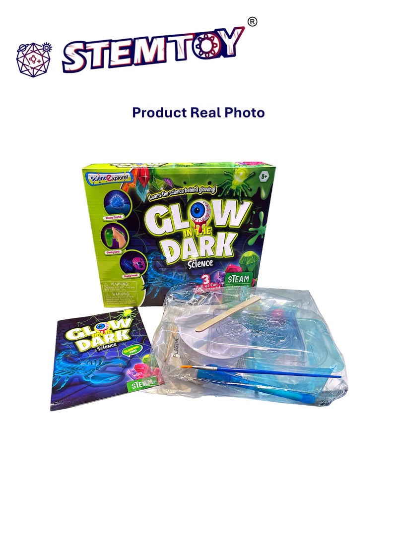 مجموعة تجارب العلوم المتوهجة في الظلام للأطفال – 3 تجارب ممتعة، تعلم العلوم وراء التألق، نمو بلورات متوهجة ليلية، صناعة عناكب وعقارب سلايم متوهجة في الظلام، ضوء UV مرفق، أنشطة STEM/STEAM تفاعلية للأطفال من الأولاد والبنات - Image 4