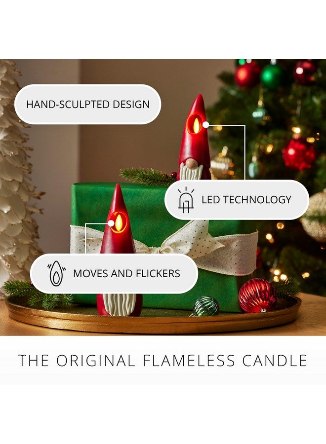 Luminara Flameless Candle Gnome Figural 2.8" x 8" Smooth Finish Real Wax Unscented Winter Christmas Decoration (Burgundy) - Image 3