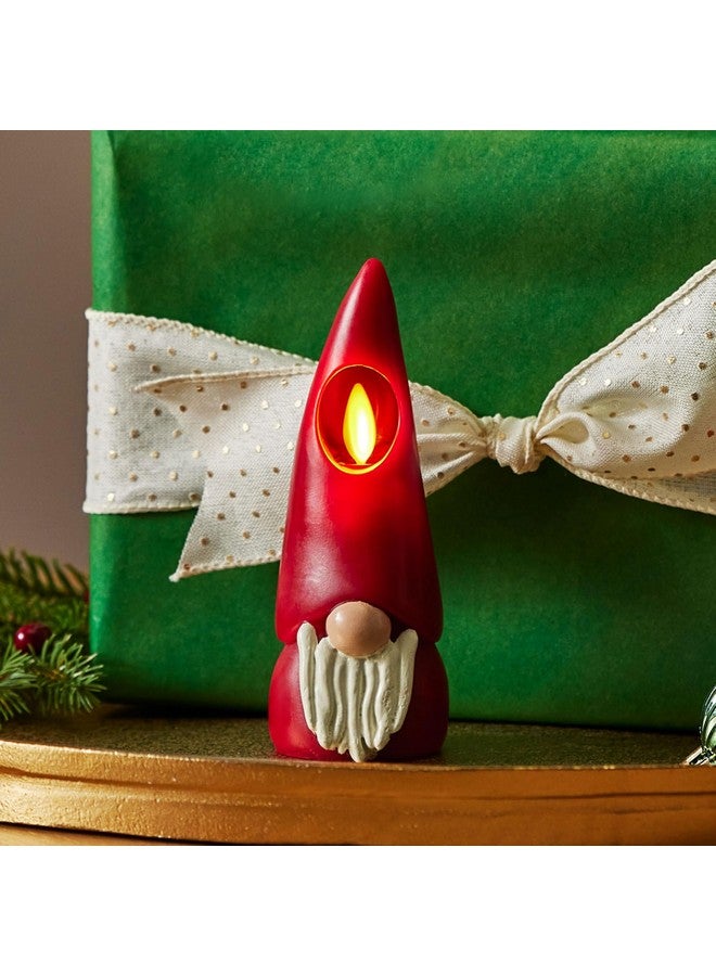 Luminara Flameless Candle Gnome Figural 2.8" x 8" Smooth Finish Real Wax Unscented Winter Christmas Decoration (Burgundy) - Image 2