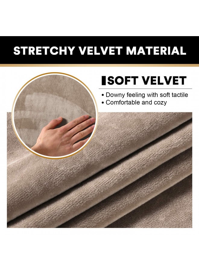 PrinceDeco 3 Pieces Couch Covers Soft Velvet Couch Covers for 2 Cushion Sofa Loveseat Covers Width Up to 72 Inch Anti Slip Love Seat Furniture Protector, Machine Washable(Medium, Taupe) - Image 2