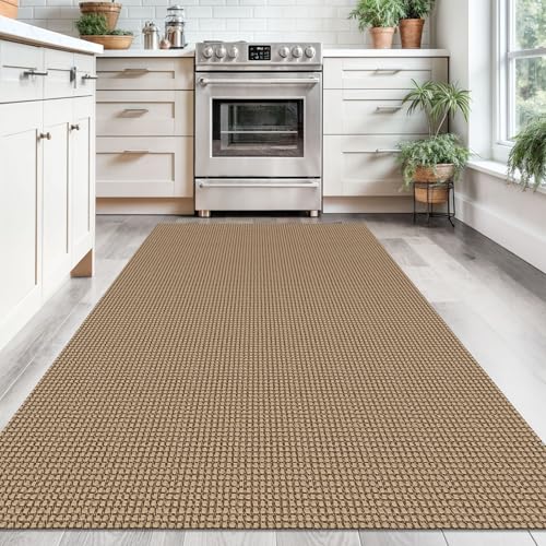 KOZYFLY Washable Area Rug 4x6 ft Non Slip Rubber Backed Living Room Rugs Braided Woven Cotton Kitchen Rugs Indoor Entryway Rug Floor Carpet for Dining Living Room Bedroom, Tan/Orange/Brown - Image 2