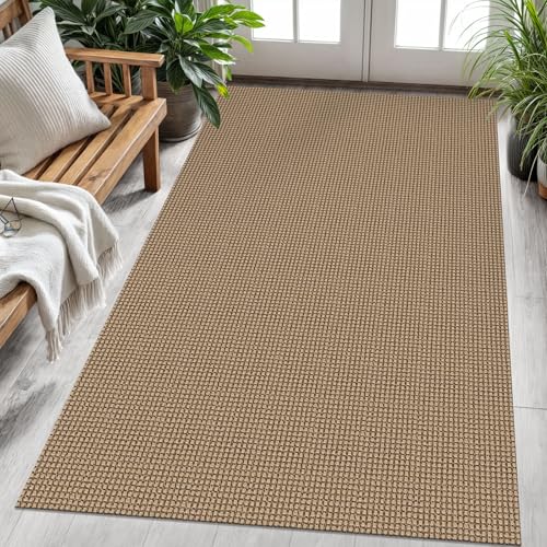 KOZYFLY Washable Area Rug 4x6 ft Non Slip Rubber Backed Living Room Rugs Braided Woven Cotton Kitchen Rugs Indoor Entryway Rug Floor Carpet for Dining Living Room Bedroom, Tan/Orange/Brown - Image 1