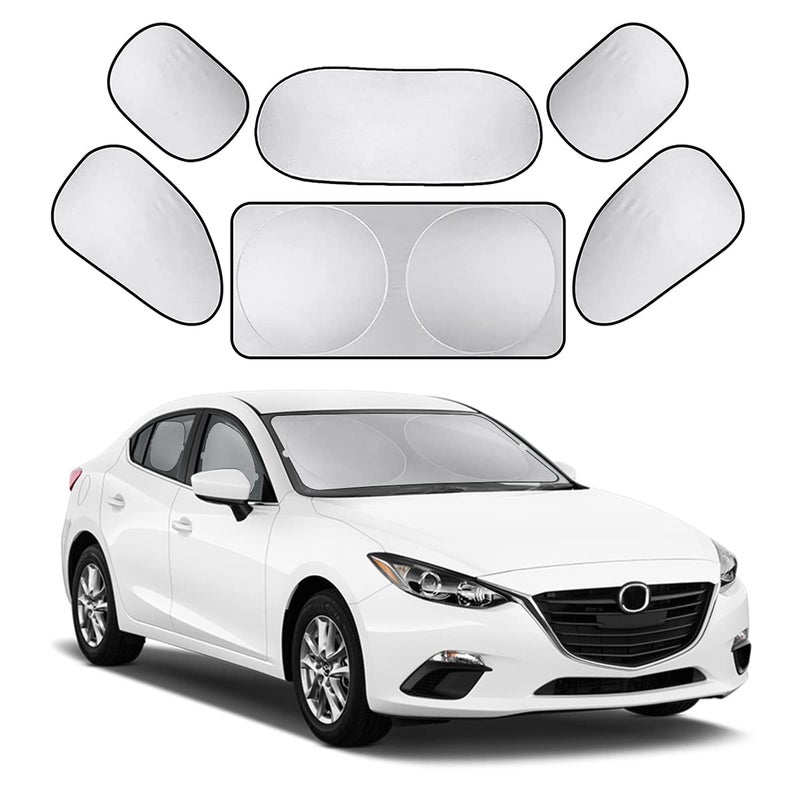 Car Window Shade, 6Pack Set Auto Sun Shades for Side Window Front and Rear Windshield with Storage Pouch for Car, SUV, Van, Truck, Full Sun Protection, Block UV Rays, Keep car Cool (59.5"x27.6"/6PCS)
