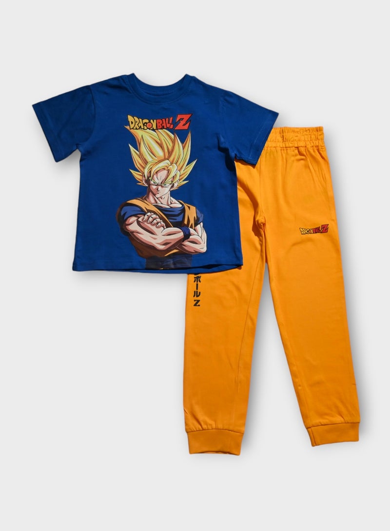 دراجون بول زد طقم تي شيرت Dragon Ball Z للأولاد باللون الأزرق مع رسومات Goku، بيجامة صفراء - Image 1