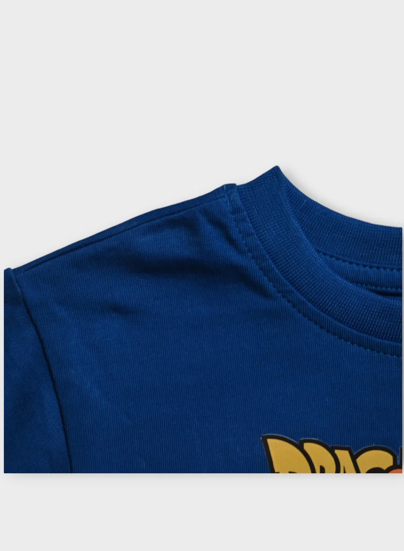 دراجون بول زد طقم تي شيرت Dragon Ball Z للأولاد باللون الأزرق مع رسومات Goku، بيجامة صفراء