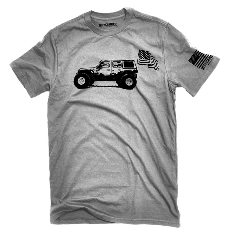 Off-Road SUV American Flag USA Silhouette T-Shirt Perfect Shirt for Offroad JK JL 4x4 Owners (US, Alpha, Large, Regular, Regular)