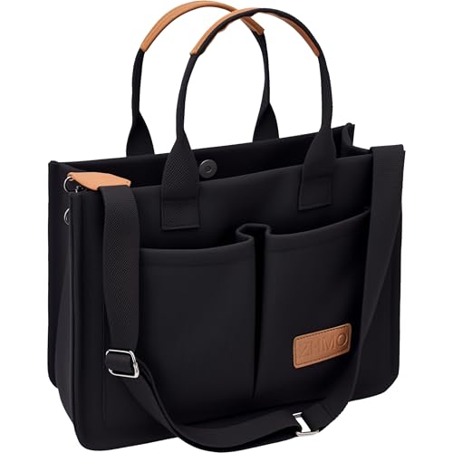 ZHMO Tote Bag for Women With Compartments and Pockets,Black Large Canvas Tote Women's Purse Crossbody Bags Work Laptop Book Bag Top Handle Satchels Handbags Shoulder Bag for Travel Teacher Nurse Gym Beach - Image 1