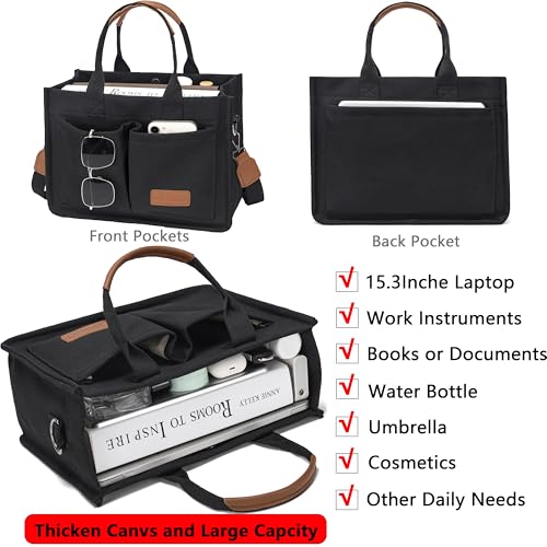ZHMO Tote Bag for Women With Compartments and Pockets,Black Large Canvas Tote Women's Purse Crossbody Bags Work Laptop Book Bag Top Handle Satchels Handbags Shoulder Bag for Travel Teacher Nurse Gym Beach - Image 2