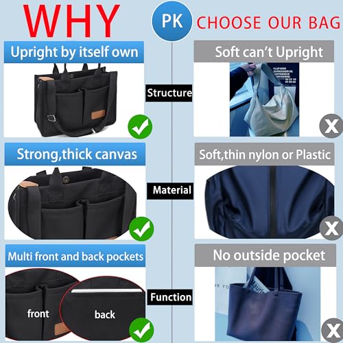 ZHMO Tote Bag for Women With Compartments and Pockets,Black Large Canvas Tote Women's Purse Crossbody Bags Work Laptop Book Bag Top Handle Satchels Handbags Shoulder Bag for Travel Teacher Nurse Gym Beach - Image 5