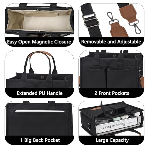 ZHMO Tote Bag for Women With Compartments and Pockets,Black Large Canvas Tote Women's Purse Crossbody Bags Work Laptop Book Bag Top Handle Satchels Handbags Shoulder Bag for Travel Teacher Nurse Gym Beach - Image 4