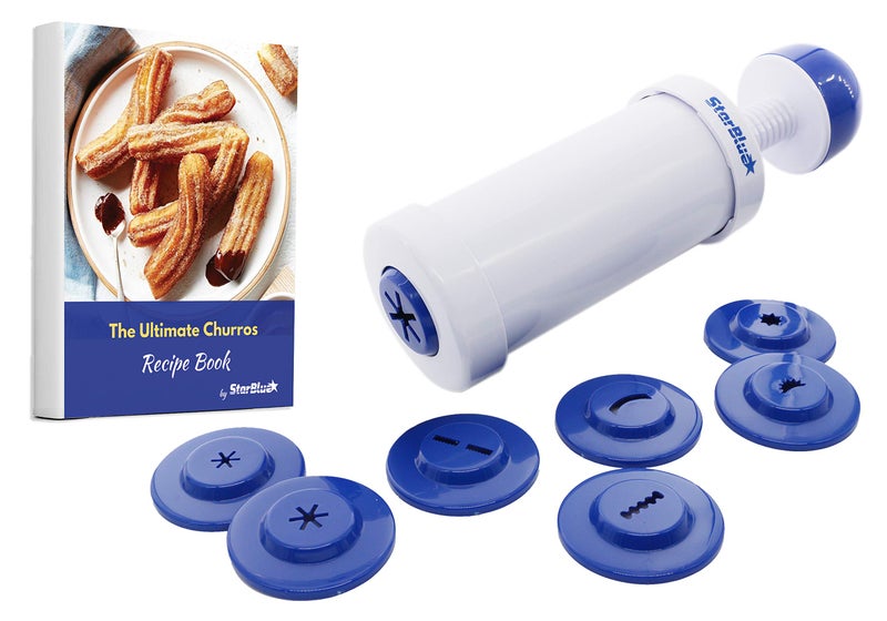 StarBlue Churrera Churro Maker with FREE Recipe eBook Easy Piping Nozzle Tool for Deep Fry Churro in 8 Difference Shapes