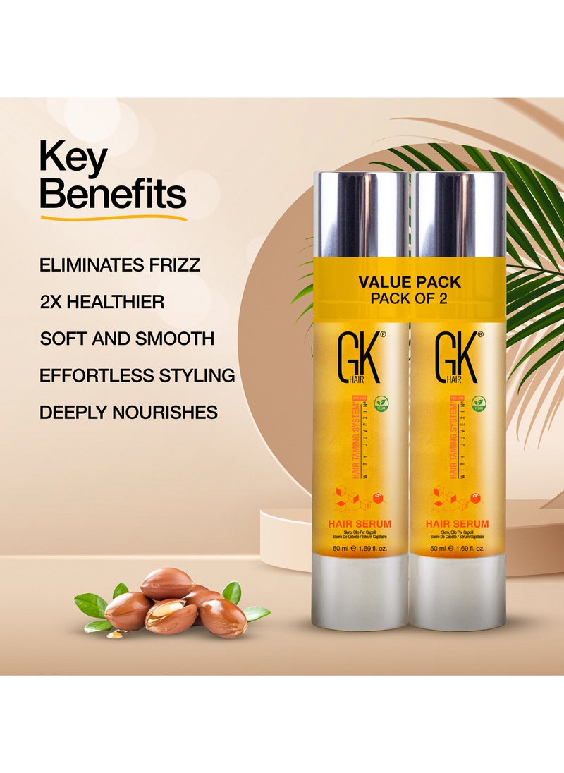 GK Hair - Argan Oil Hair Serum 50ml (Pack of 2) Styling Smoothing Strengthening Hydrating & Nourishing Heat Protection Shine For Frizzy Dry Damaged Hair - Image 1