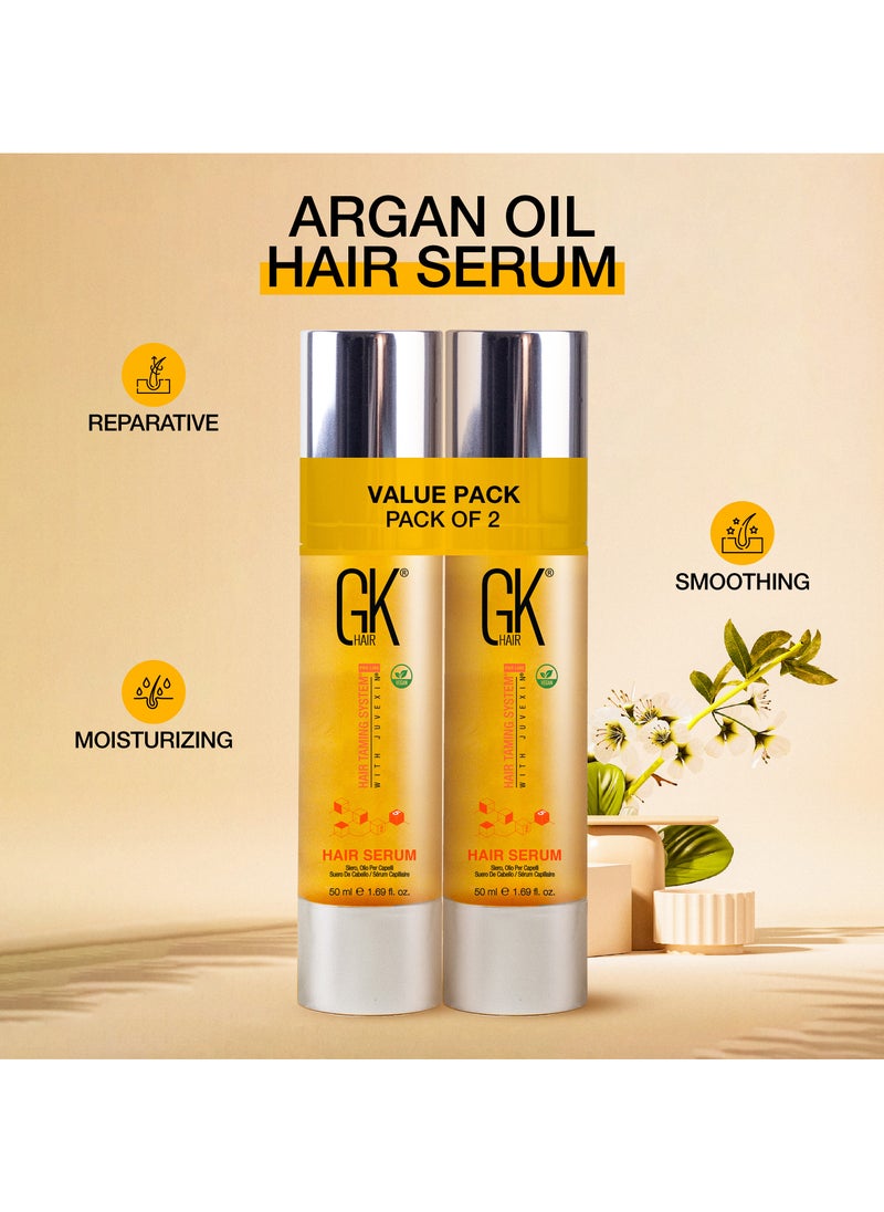 GK Hair - Argan Oil Hair Serum 50ml (Pack of 2) Styling Smoothing Strengthening Hydrating & Nourishing Heat Protection Shine For Frizzy Dry Damaged Hair - Image 1