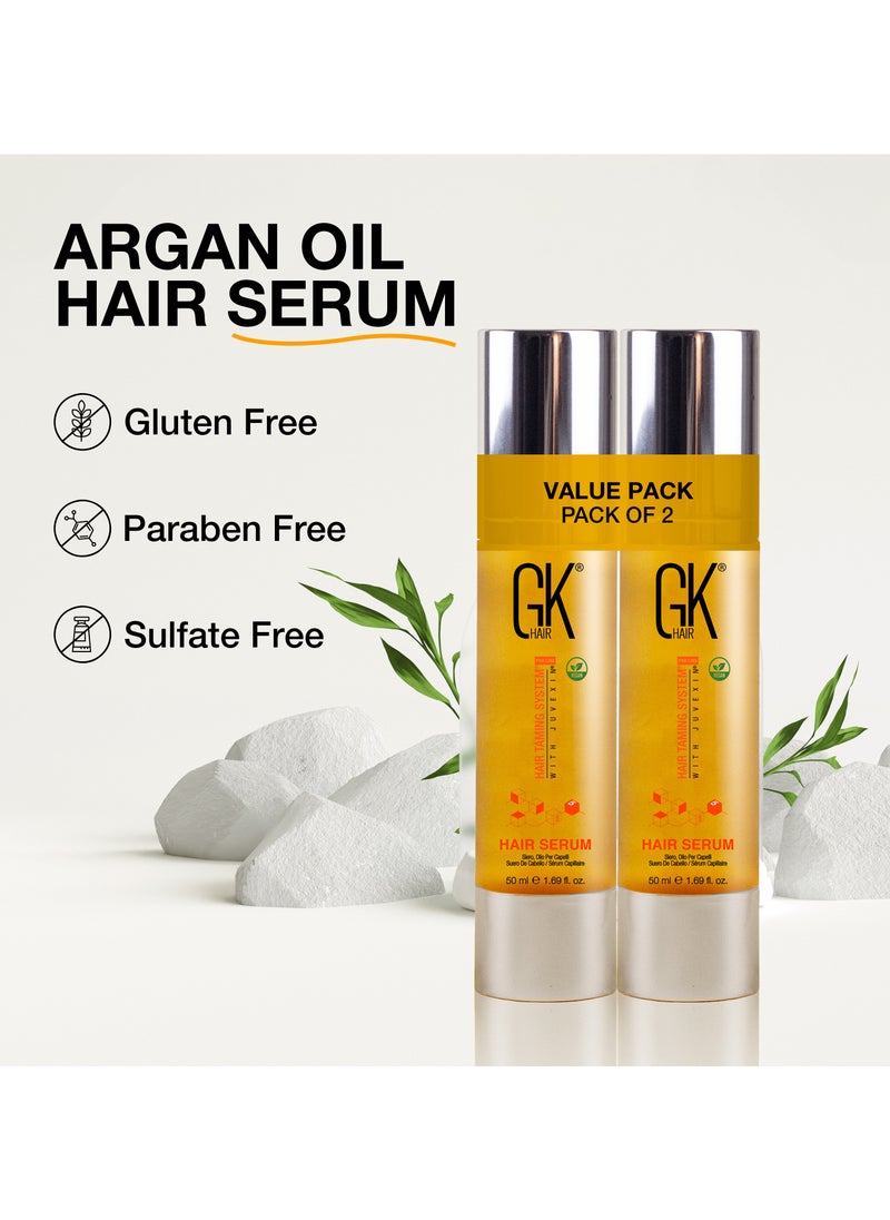 GK Hair - Argan Oil Hair Serum 50ml (Pack of 2) Styling Smoothing Strengthening Hydrating & Nourishing Heat Protection Shine For Frizzy Dry Damaged Hair - Image 1