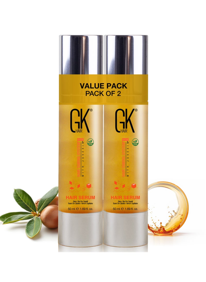 GK Hair - Argan Oil Hair Serum 50ml (Pack of 2) Styling Smoothing Strengthening Hydrating & Nourishing Heat Protection Shine For Frizzy Dry Damaged Hair - Image 1