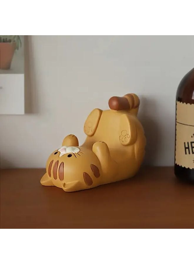 Brown Cat Tiger Mobile Phone Holder Cute Desk Ornament For Home Office Use - Image 1