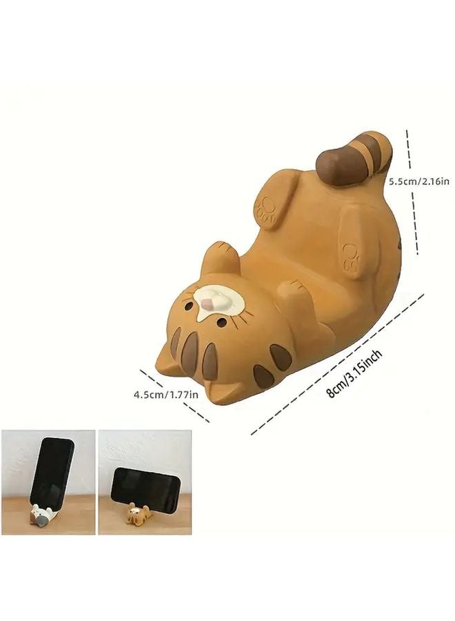 Brown Cat Tiger Mobile Phone Holder Cute Desk Ornament For Home Office Use - Image 4
