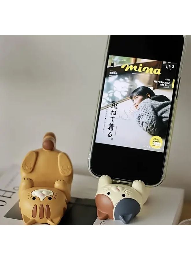 Brown Cat Tiger Mobile Phone Holder Cute Desk Ornament For Home Office Use - Image 5