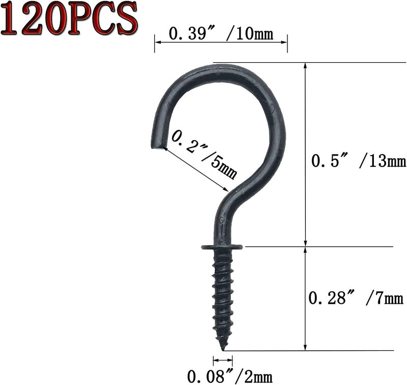 MYYZMY 120 Pcs 1/2 Inch Screw-in Hooks Nickel Plated Metal Cup Hooks, Ceiling Hooks Black - Image 2
