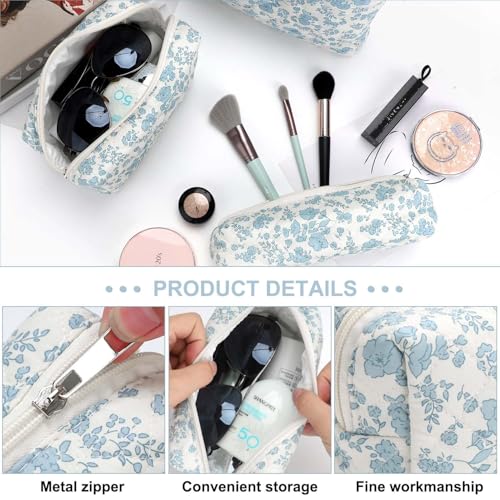 EIMMBD Makeup Bag 3 Pieces Large Capacity Cosmetic Bag Travel Toiletry Bag Organizer Cute Makeup Bag Pouch Storage Bag for Women(Blue White) - Image 4