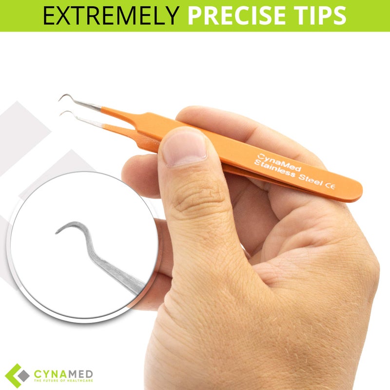 CYNAMED Blackhead Tweezer - Professional Curved Steel Tip Surgical Comedone & Splinter Extractor. Ideal Blemish & Acne Remover Tool Means Flawless Facial Skin (Orange) - Image 4