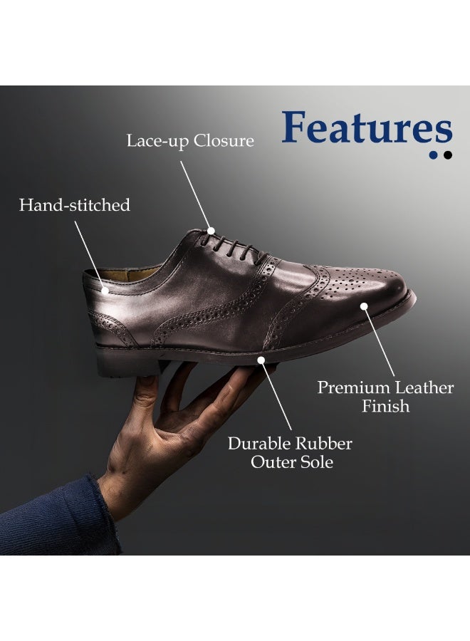 MONT HAWK Men’s Brown Genuine Leather Wingtip Oxford Shoes – Classic Brogue Formal Dress Shoes for Business, Office, Wedding & Party Wear – Comfortable Anti-Slip Leather Shoes - Image 4