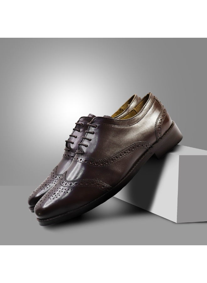 MONT HAWK Men’s Brown Genuine Leather Wingtip Oxford Shoes – Classic Brogue Formal Dress Shoes for Business, Office, Wedding & Party Wear – Comfortable Anti-Slip Leather Shoes - Image 2