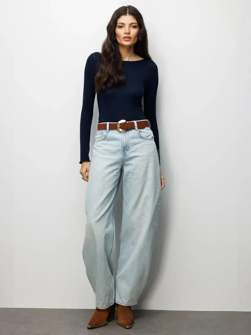 ميكسراي MIXRAY Slim Fit Boat Neck Blouse