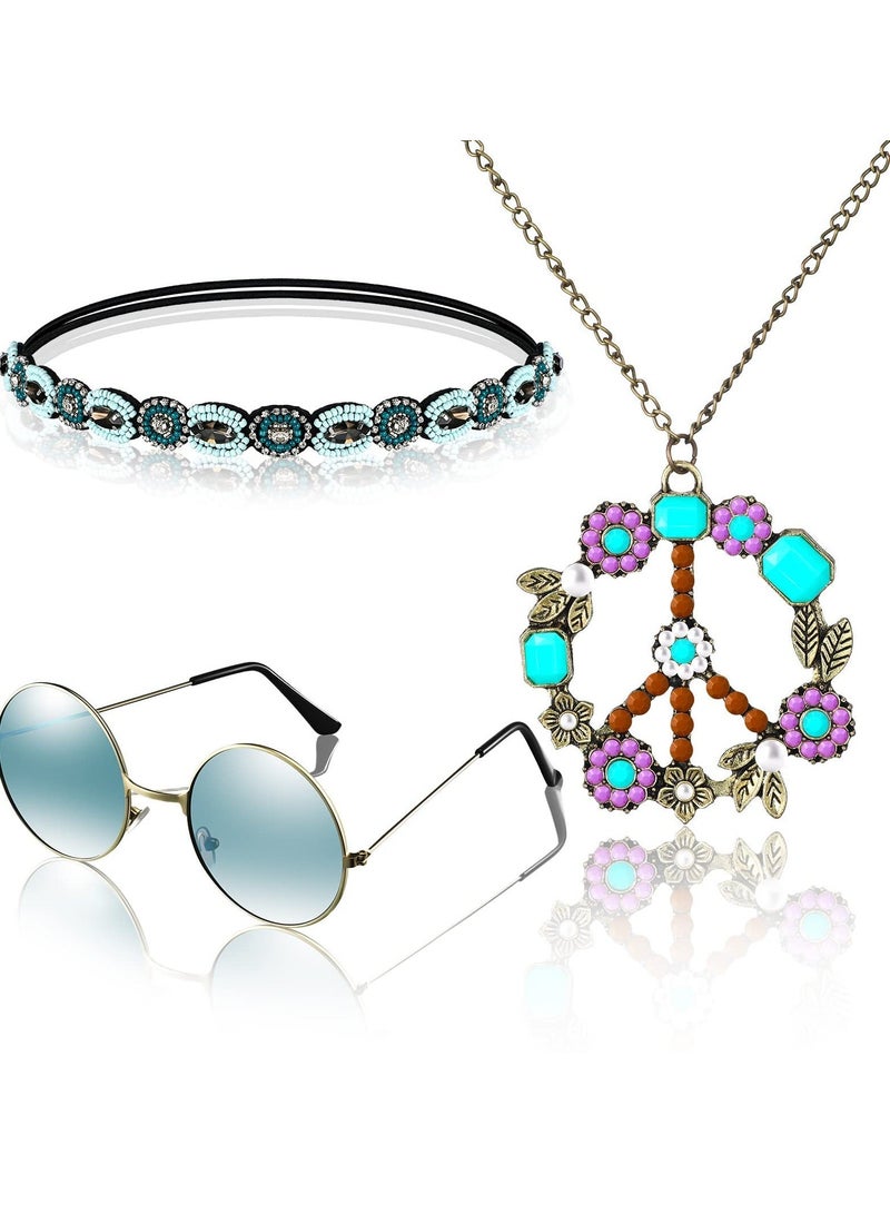 Hippie Costume Set Include Peace Sign Necklace Headband Hair Wreath Sunglasses 60s 70s Dressing for Women - Image 1