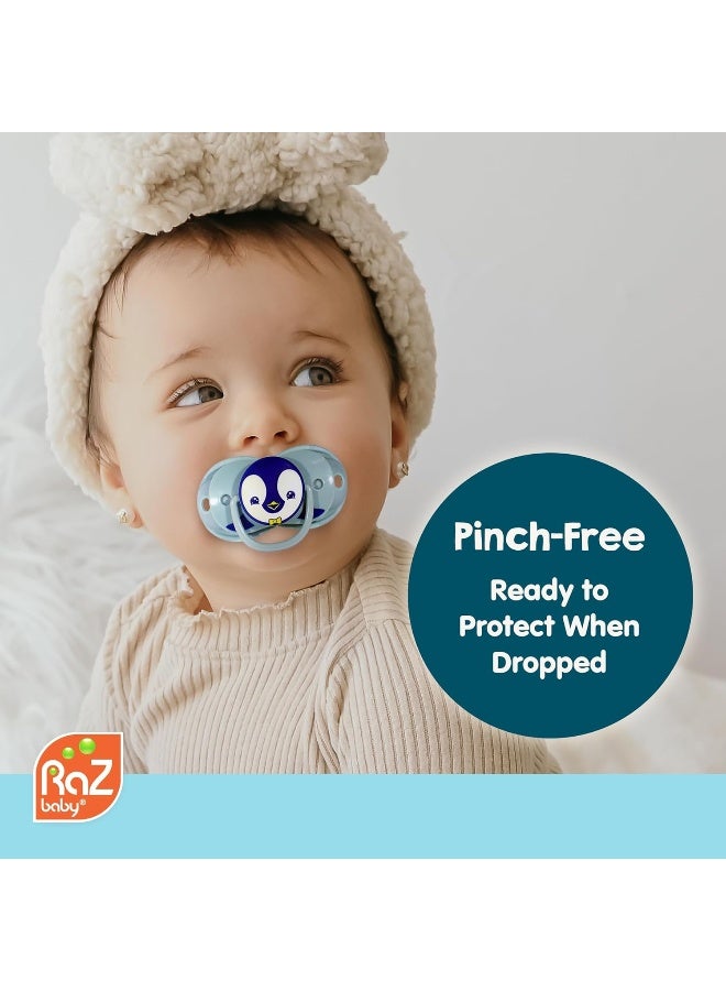 RaZbaby Keep-It-Kleen Baby Pacifier 2-Pack Closes When Dropped - BPA-Free Silicone Orthodontic, Ideal for Travel, Stays Clean, 0-36 Months - Bear/Pinguin Design