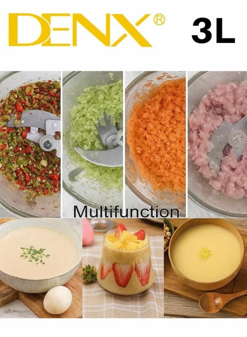 DENX DX3206 Multi-Purpose Electric Meat And Vegetable Grinder, 850W Power, Large 3L Stainless Steel Bowl, Two-Speed Control, Four Sharp Blades, Secure Lock Safety Design – Perfect For Mincing Meat, Chopping Vegetables, Fruits, Nuts, And Preparing Sauces - Image 4