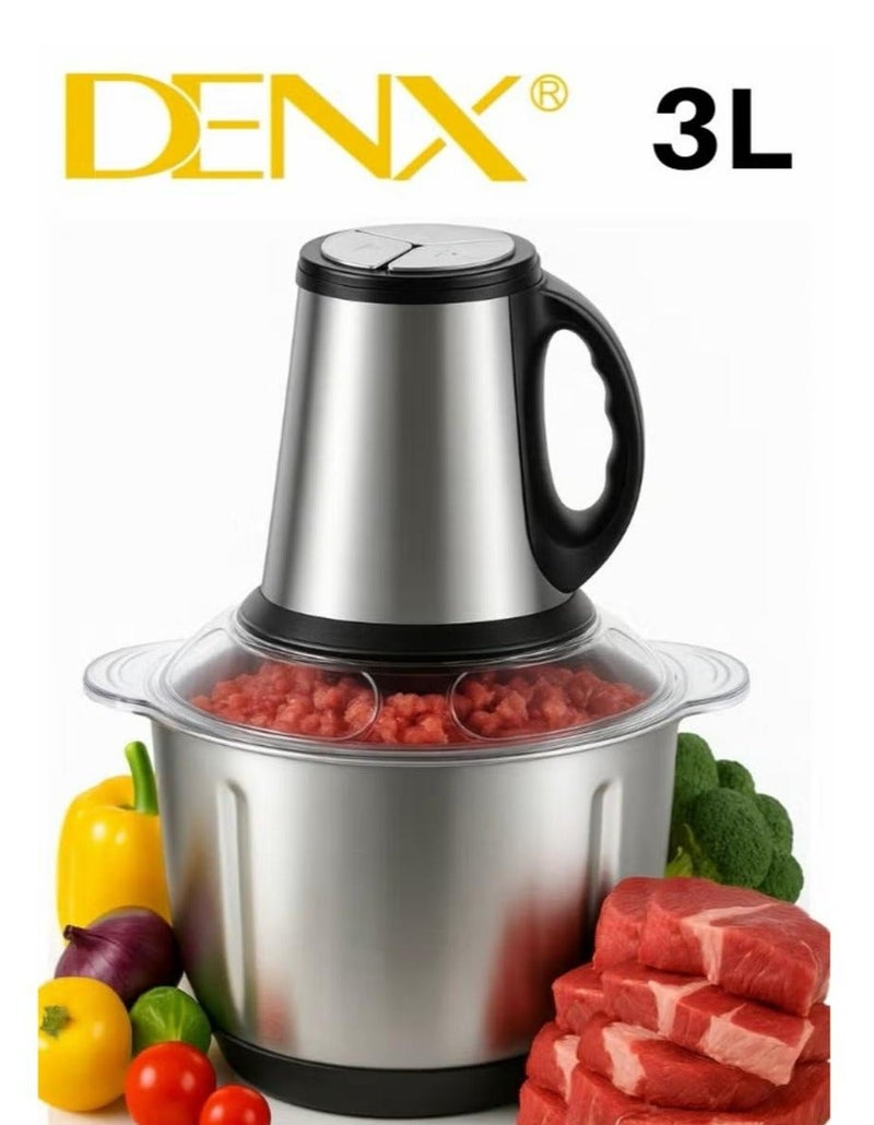 DENX DX3206 Multi-Purpose Electric Meat And Vegetable Grinder, 850W Power, Large 3L Stainless Steel Bowl, Two-Speed Control, Four Sharp Blades, Secure Lock Safety Design – Perfect For Mincing Meat, Chopping Vegetables, Fruits, Nuts, And Preparing Sauces - Image 1