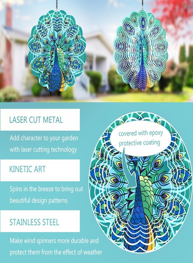DKJOCKY Peacock Metal Wind Spinners - Gifts for Women, Mom, Grandma, Wife, Hanging Wind Spinner for Outdoor and Indoor Decorations, 12" Wind Spinner for Embellishment Gifts - Image 3
