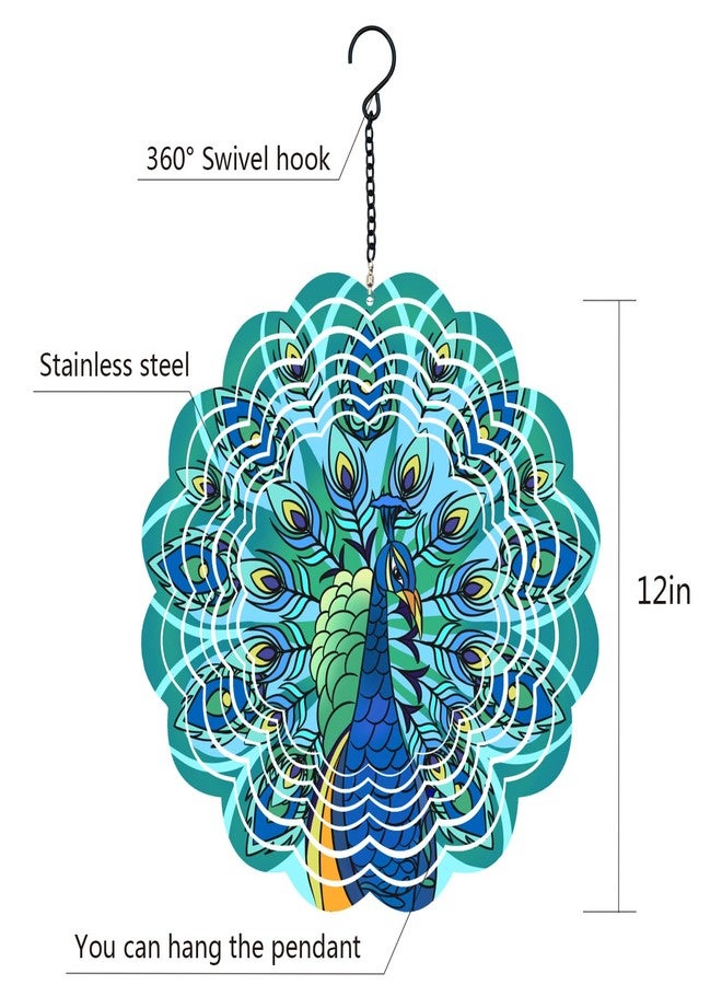 DKJOCKY Peacock Metal Wind Spinners - Gifts for Women, Mom, Grandma, Wife, Hanging Wind Spinner for Outdoor and Indoor Decorations, 12" Wind Spinner for Embellishment Gifts - Image 5