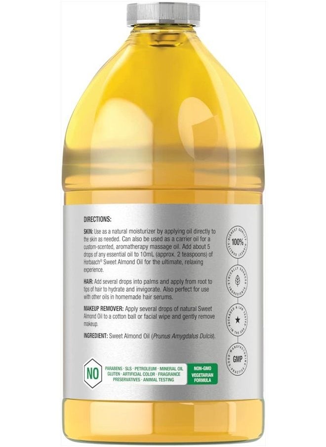 Horbäach Sweet Almond Oil 64 floz | for Hair and Skin | Pure and Moisturizing Formula | Bulk Size Carrier Oil | Vegan, Non-GMO, Cruelty Free | By Horbaach  - Image 2