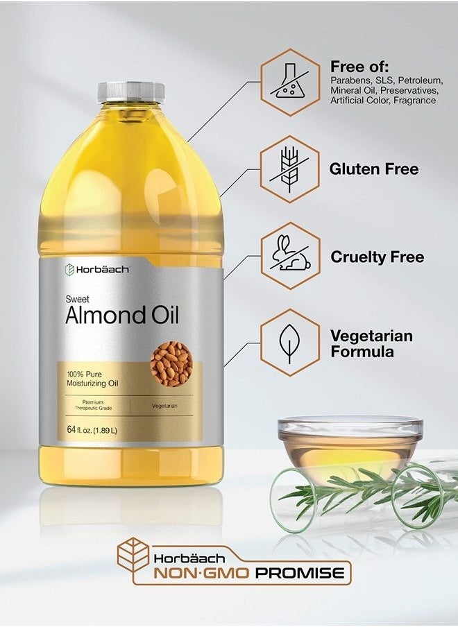 Horbäach Sweet Almond Oil 64 floz | for Hair and Skin | Pure and Moisturizing Formula | Bulk Size Carrier Oil | Vegan, Non-GMO, Cruelty Free | By Horbaach  - Image 4