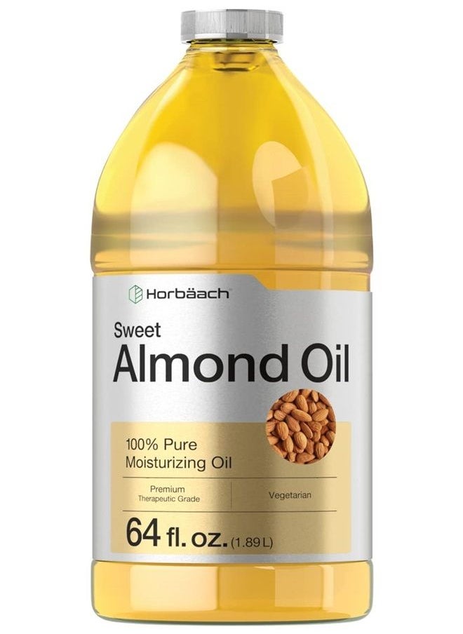 Horbäach Sweet Almond Oil 64 floz | for Hair and Skin | Pure and Moisturizing Formula | Bulk Size Carrier Oil | Vegan, Non-GMO, Cruelty Free | By Horbaach  - Image 1