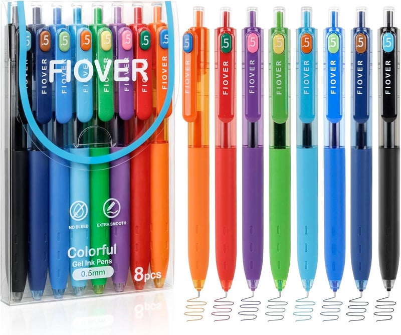 FIOVER أقلام جل ملونة من ، حبر سريع الجفاف 0.5 مم، رأس دقيق، كتابة سلسة، أقلام ملونة للتدوين، لوازم مدرسية، هدايا للممرضات والمراهقين، حشوات جوارب للنساء (8 قطع) - Image 1