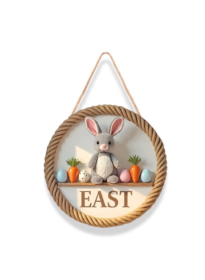 Easter Wooden Round Sign Rabbit Egg Decorative Plaque