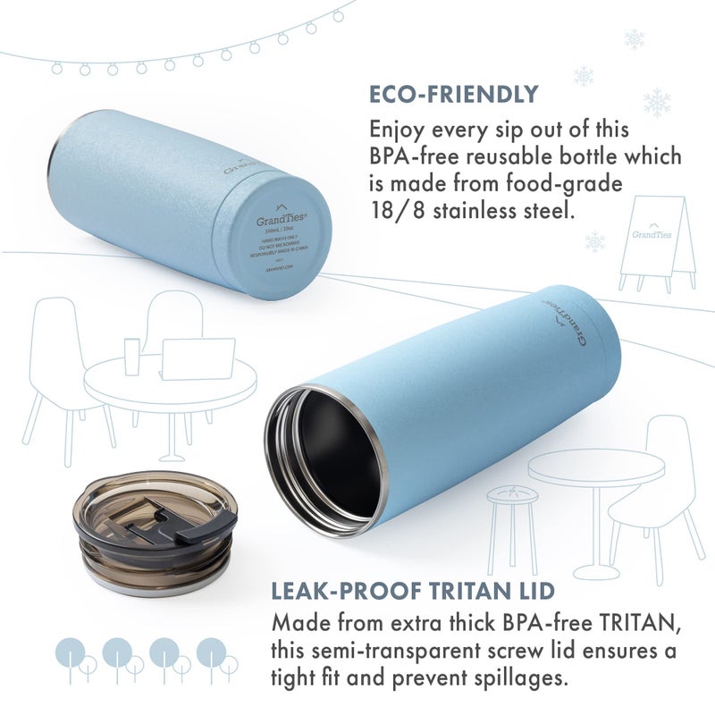 GRANDTIES Insulated Coffee Tumbler Cup w/Tritan Lid | Leak Proof  Reusable  Double Walled Vacuum Stainless Steel Travel Mug | Thermal Cups for Hot and Cold Drinks | 20oz | Glacier Lake  Snowy Texture - Image 4