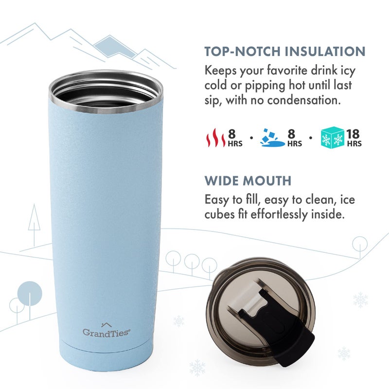 GRANDTIES Insulated Coffee Tumbler Cup w/Tritan Lid | Leak Proof  Reusable  Double Walled Vacuum Stainless Steel Travel Mug | Thermal Cups for Hot and Cold Drinks | 20oz | Glacier Lake  Snowy Texture - Image 3