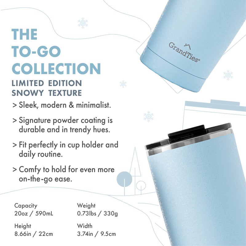 GRANDTIES Insulated Coffee Tumbler Cup w/Tritan Lid | Leak Proof  Reusable  Double Walled Vacuum Stainless Steel Travel Mug | Thermal Cups for Hot and Cold Drinks | 20oz | Glacier Lake  Snowy Texture - Image 2