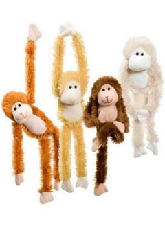 1 Each Burnt Orange, Blonde, Cream And Dark Brown Fuzzy Friends Plush Monkey With Velcro Hands Furry Stuffed Animal, Set Of 4