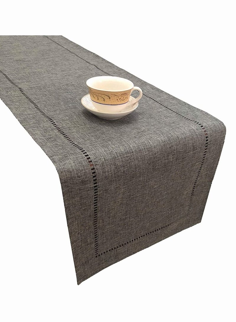SYOSI Table Runner, SYOSI Hollow Imitation Maiping Corner Table Runner, Pure Color Decorative Linen Farmhouse Style for Everyday Dining Wedding Party Holiday Home Decor 32X180CM Grey Straight - Image 1
