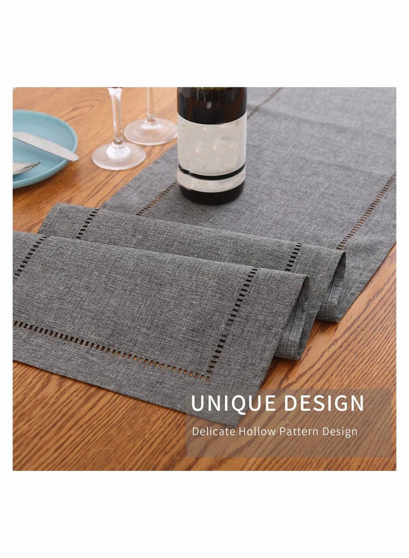 SYOSI Table Runner, SYOSI Hollow Imitation Maiping Corner Table Runner, Pure Color Decorative Linen Farmhouse Style for Everyday Dining Wedding Party Holiday Home Decor 32X180CM Grey Straight - Image 3