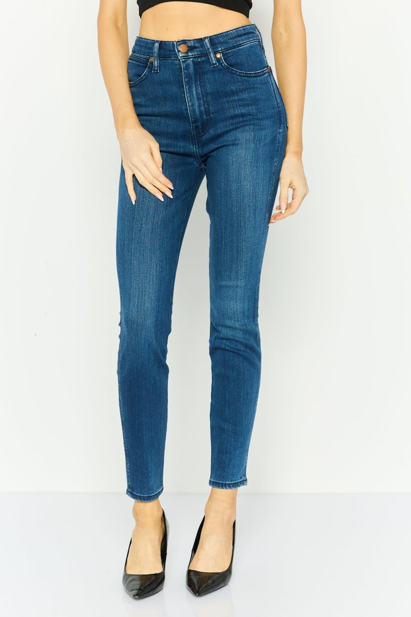 Wrangler Women Skinny Fit Straight Leg Solid Stretchable Jeans, Blue - Image 1