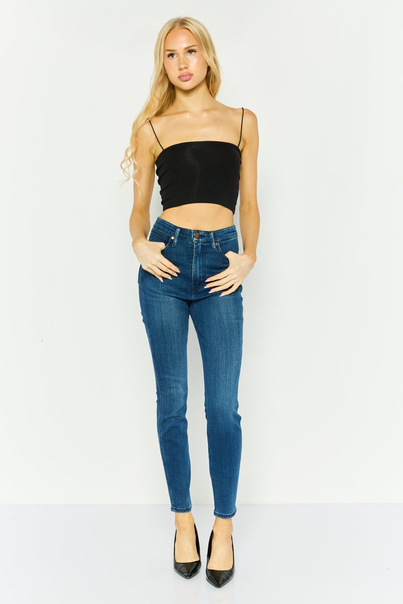 Wrangler Women Skinny Fit Straight Leg Solid Stretchable Jeans, Blue - Image 3