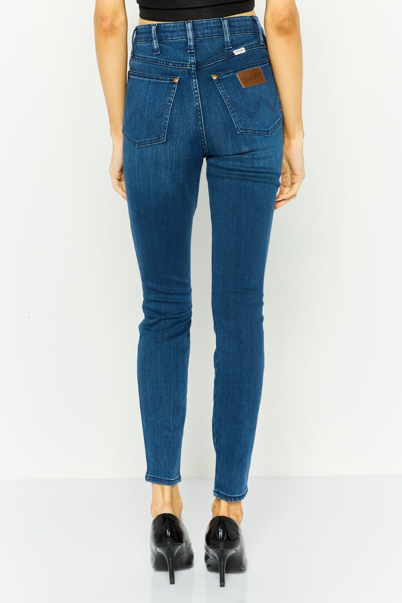 Wrangler Women Skinny Fit Straight Leg Solid Stretchable Jeans, Blue - Image 4